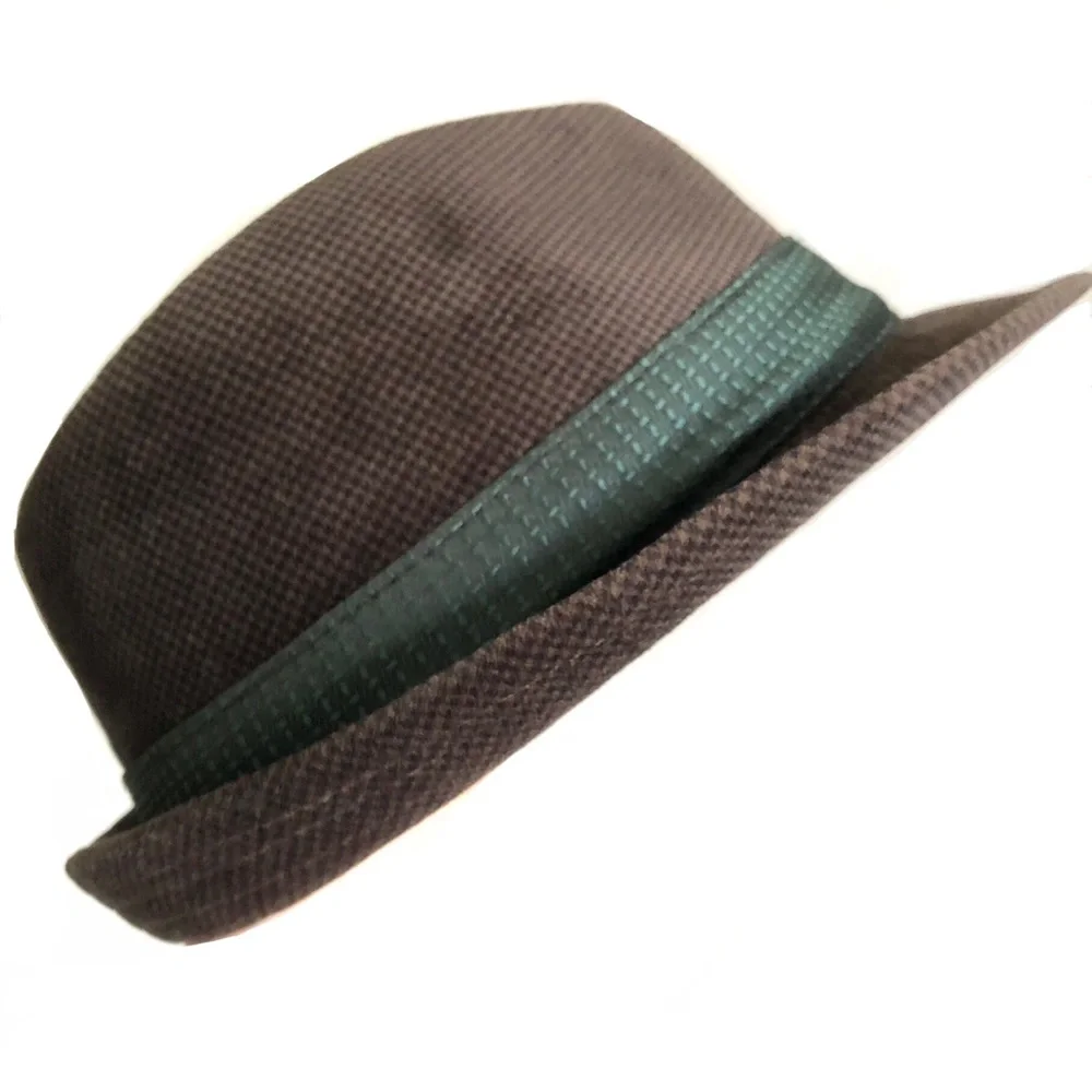 brown houndstooth trilby with emerald green ribbon - Picture 2 of 5